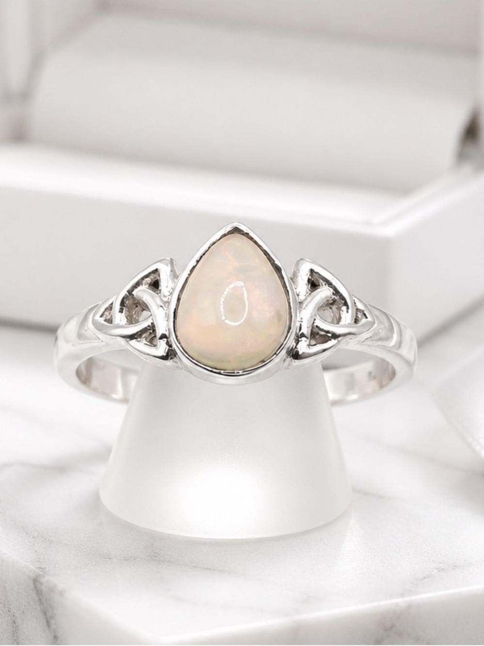 Size 9.5 Sterling Silver Teardrop Ethiopian Opal Ring